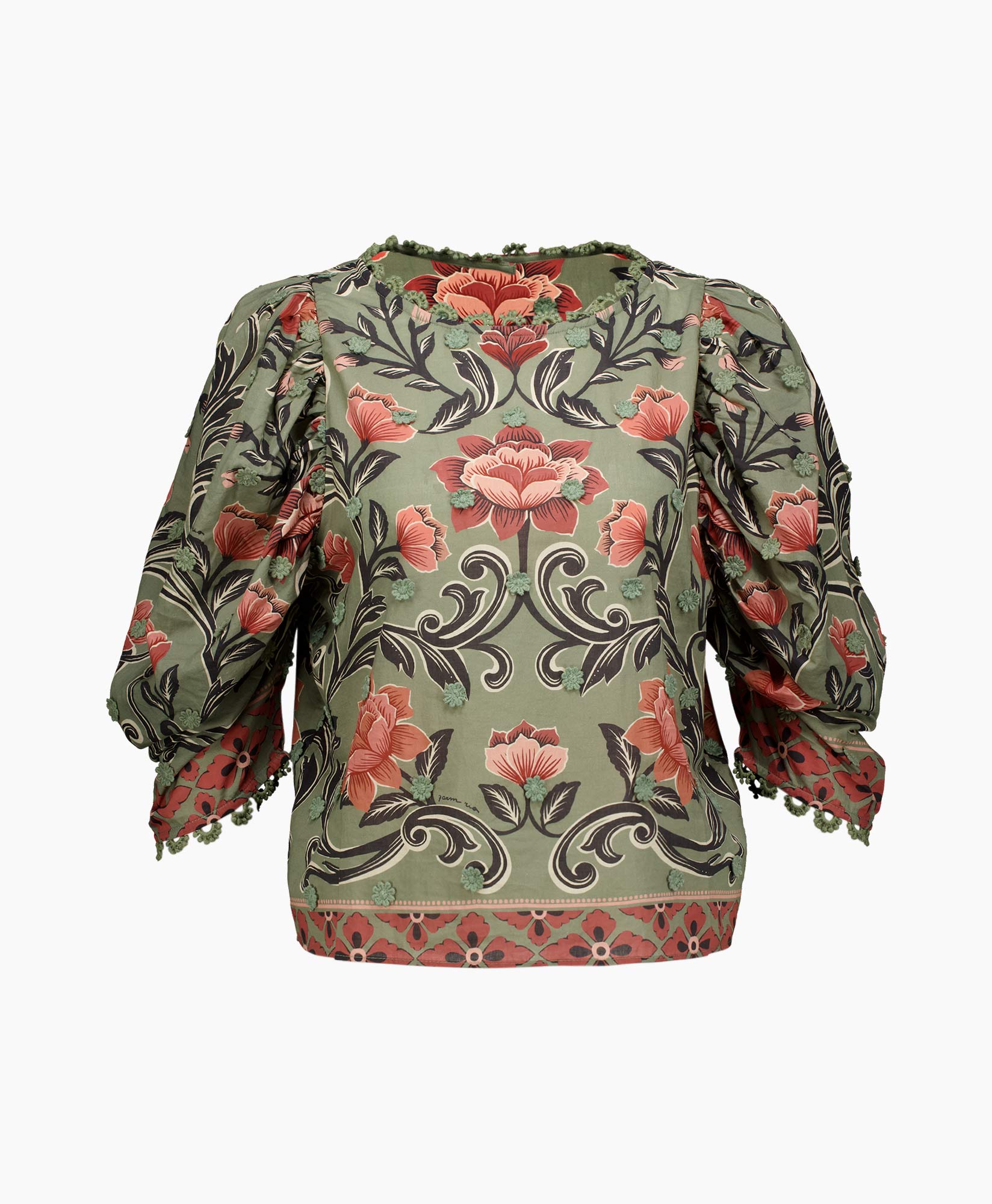 Blouse Arabesque Floral Green Groen