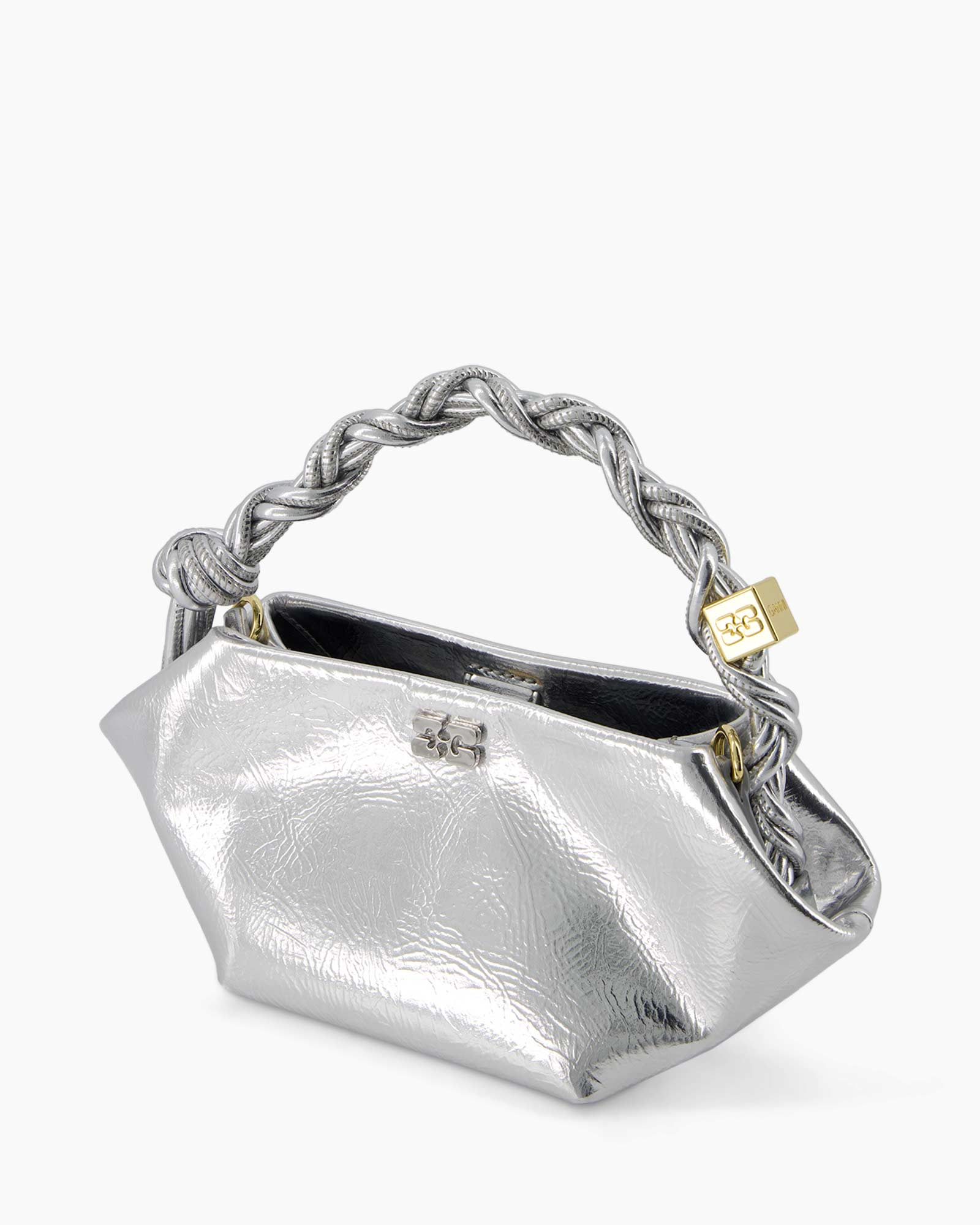 Crossbody Tas Ganni Bou Mini Metallic Zilver