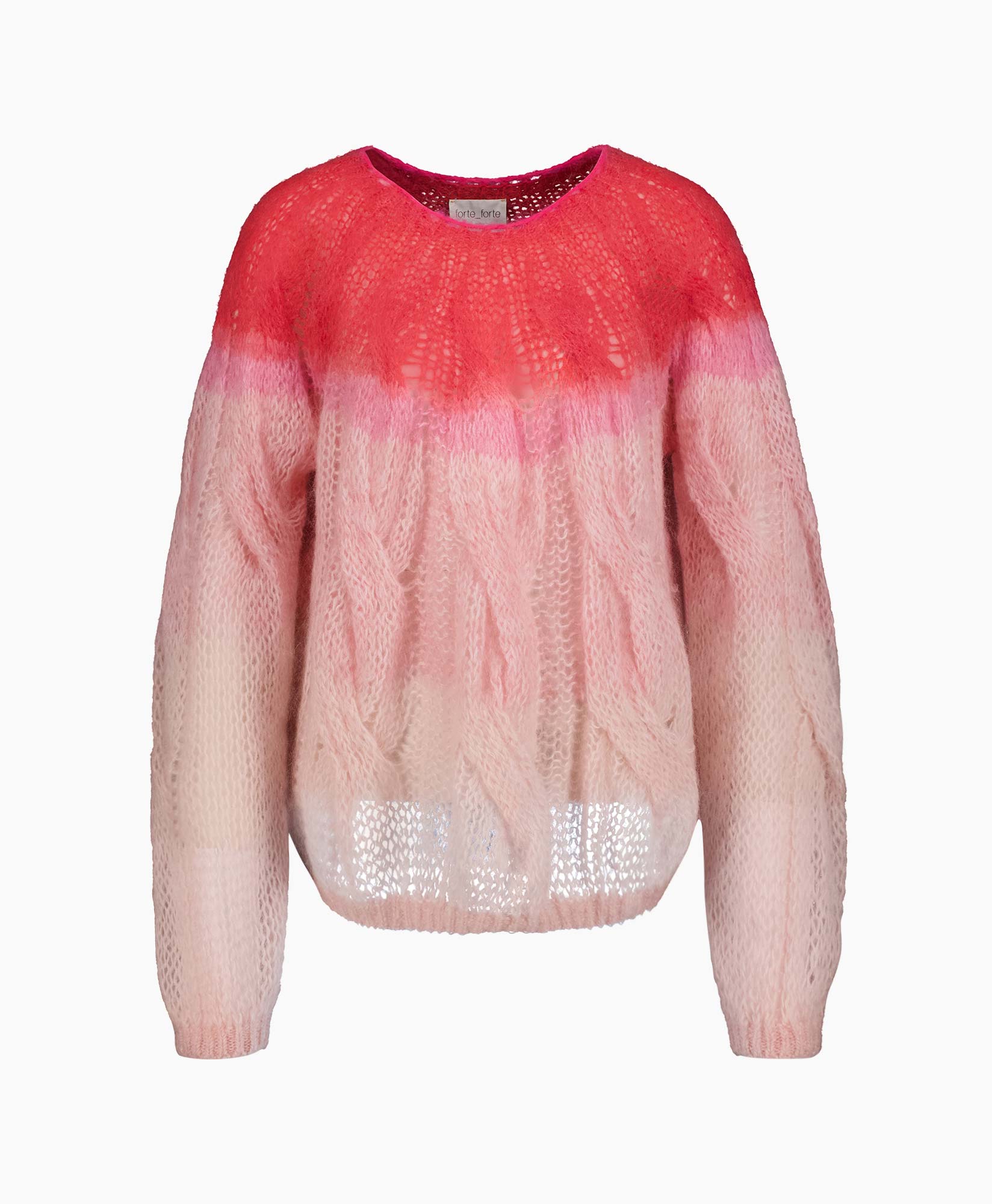 Pullover Dip-dyed Mohair Cable Knit Roundneck Roze