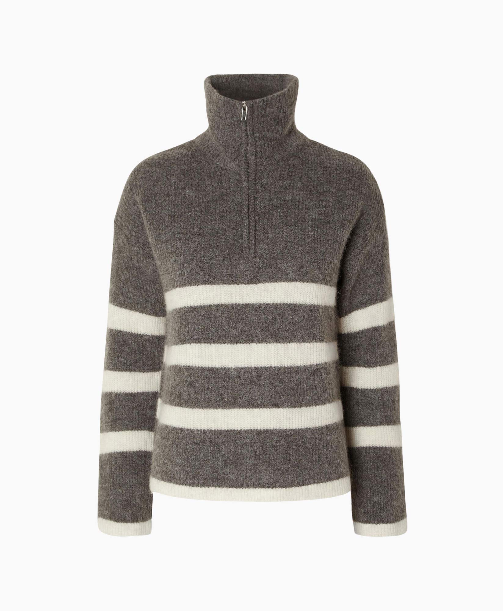 Pullover Maline Ls Knit Half Zip Noos Grijs