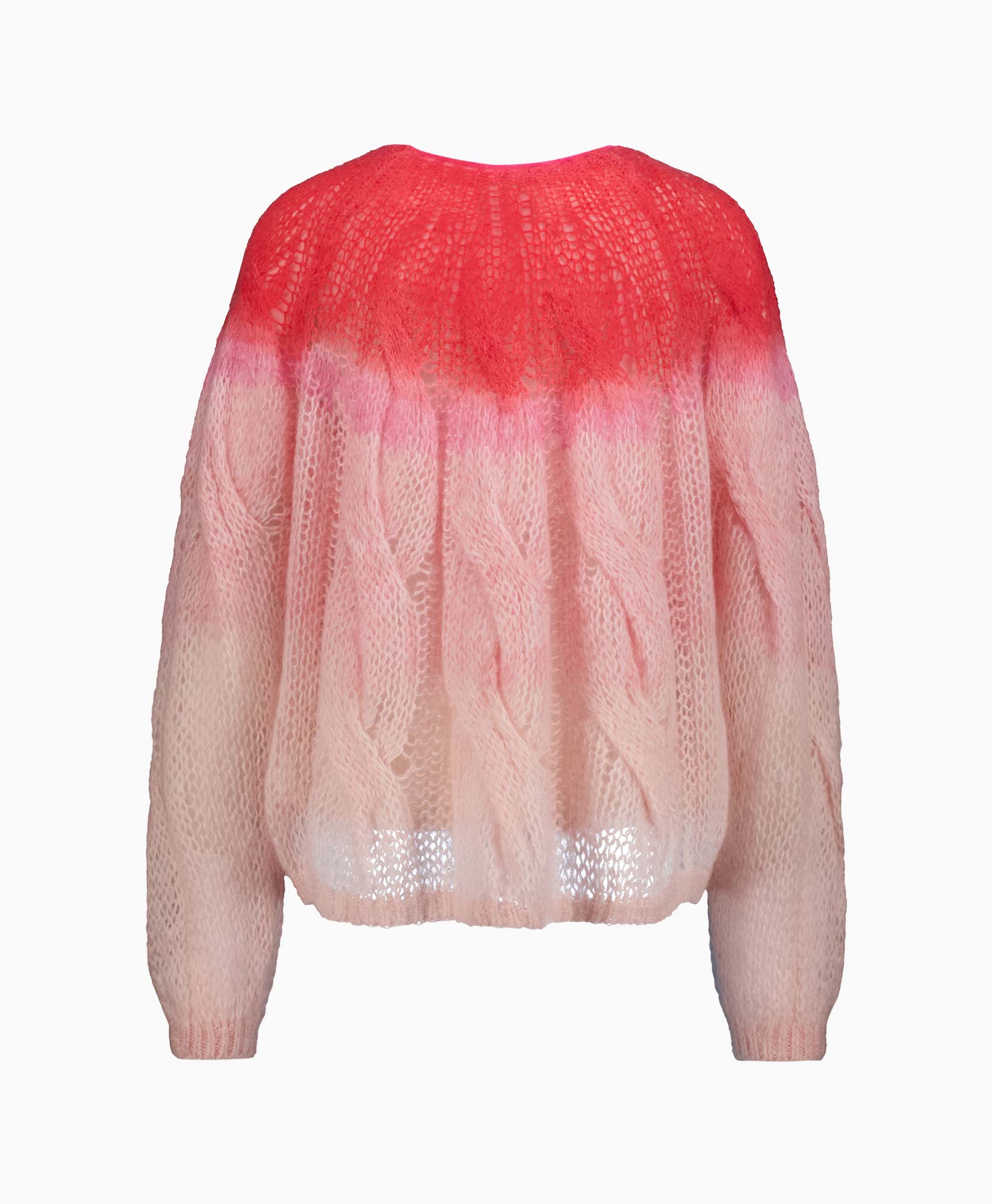 Pullover Dip-dyed Mohair Cable Knit Roundneck Roze