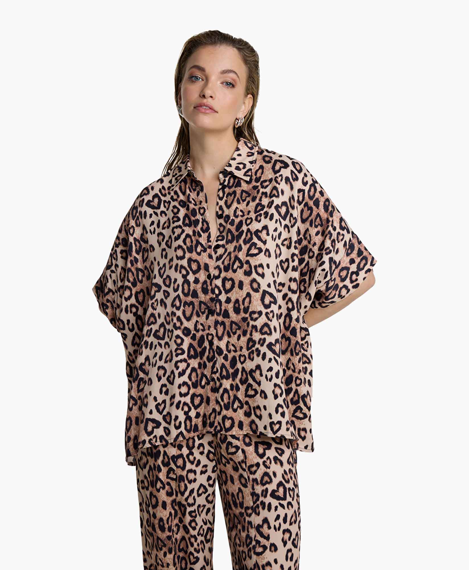 Blouse Woven Twill Leopard Boxy Bruin