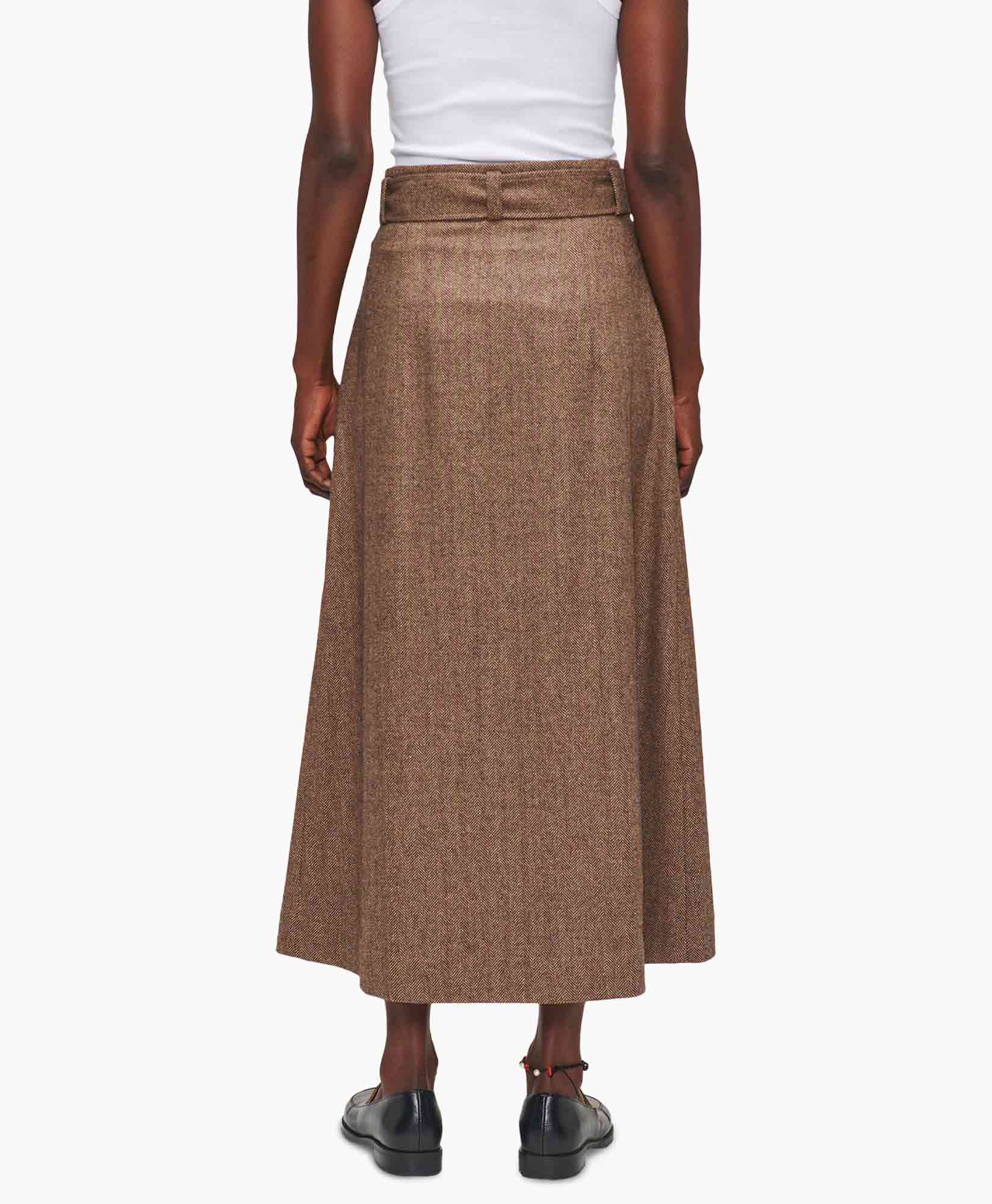 Rok Wo Herringb Pleated Bruin