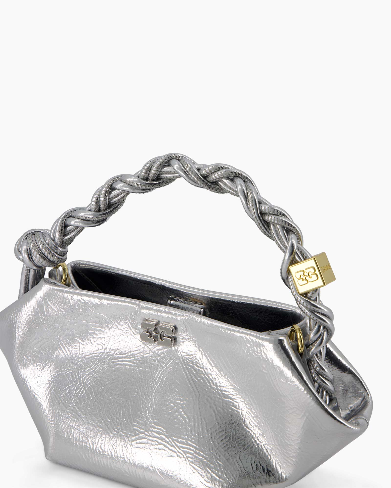 Crossbody Tas Ganni Bou Mini Metallic Zilver