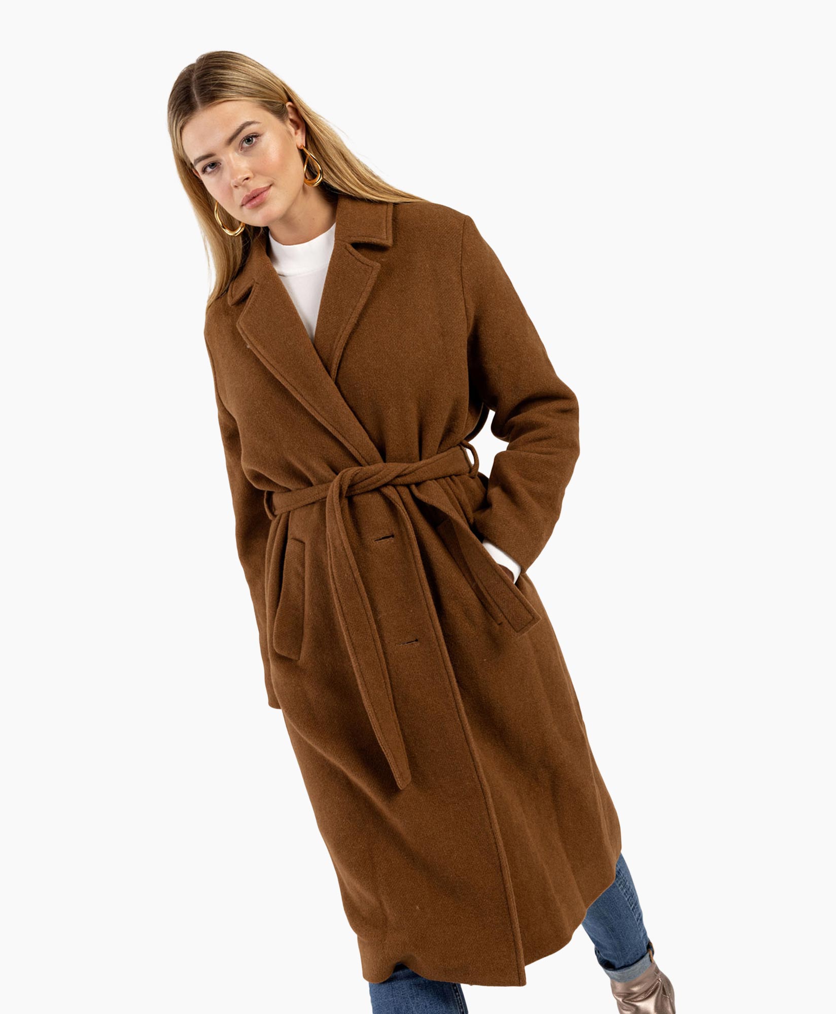 camel belted coat wool