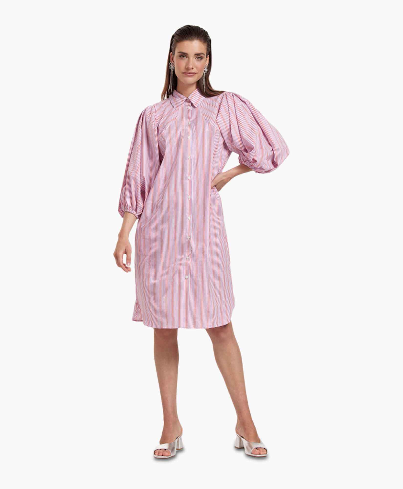 Jurk Suzette Poplin Stripe Dress Roze