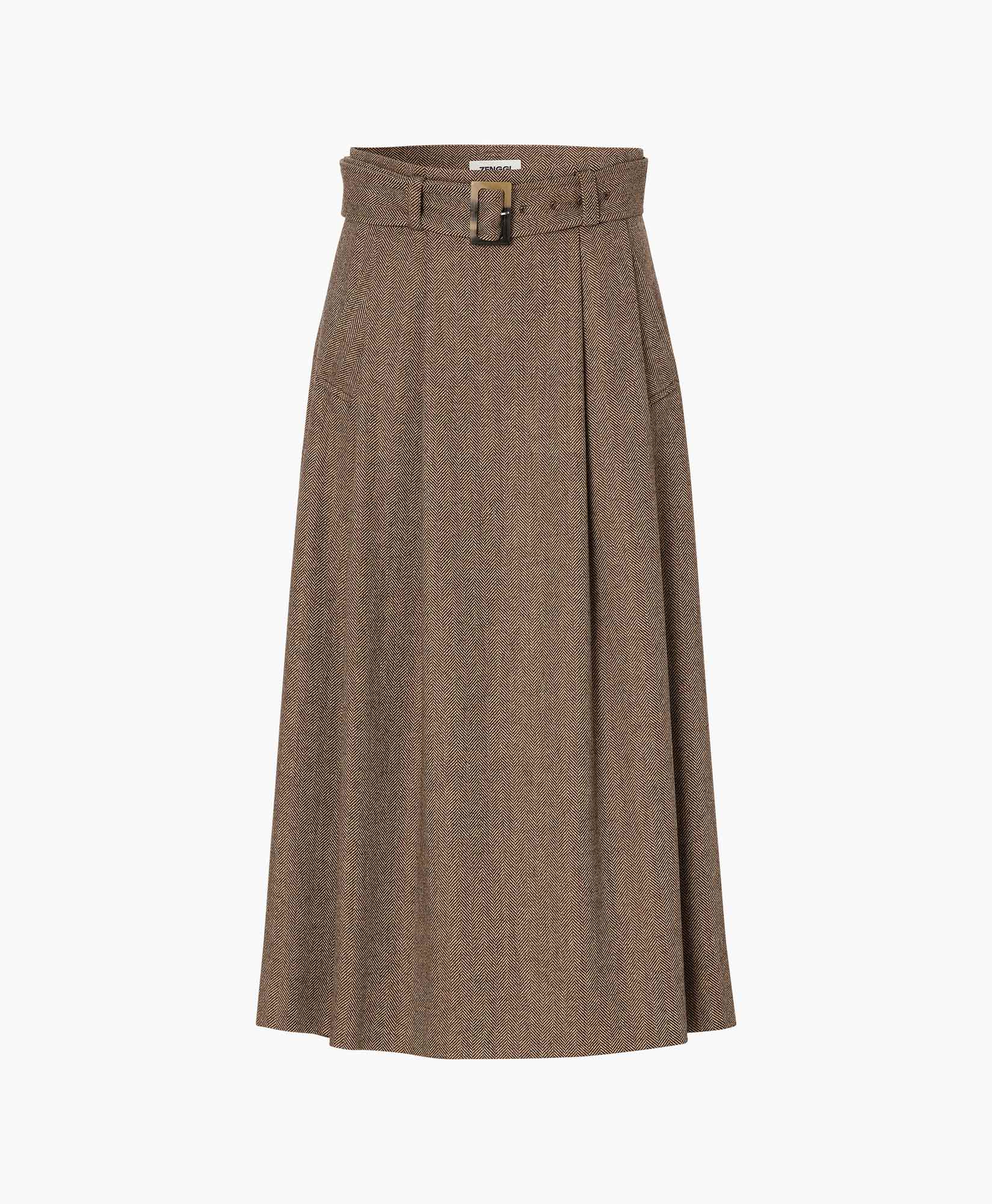 Rok Wo Herringb Pleated Bruin